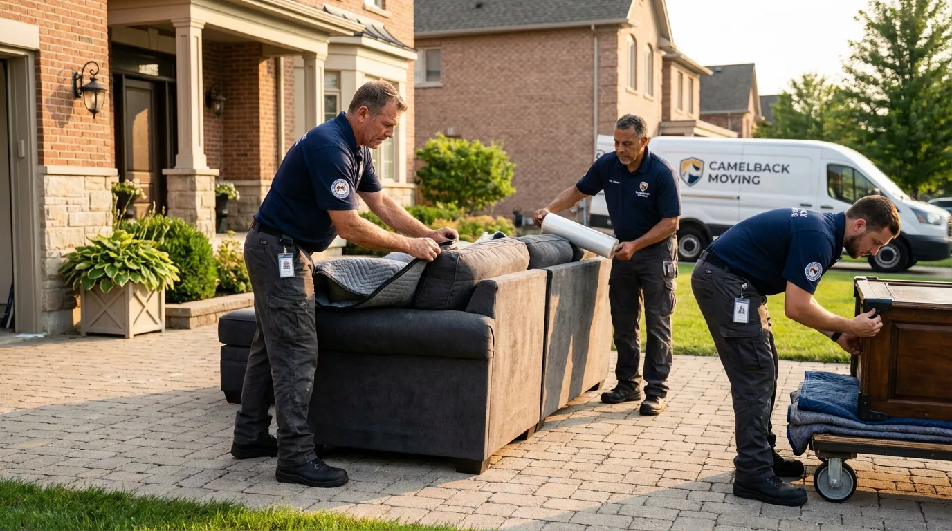 Large estate moving crew wrapping furniture in Cibolo, TX